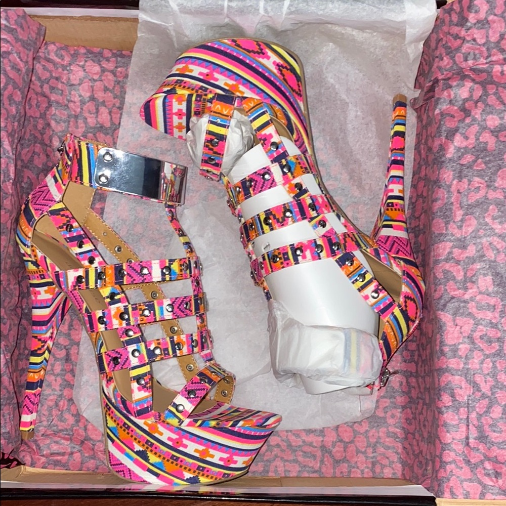 Dollhouse Pink and Orange Platform Heels